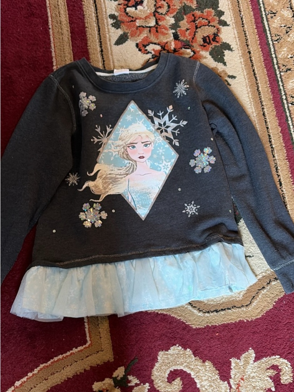 Girls Dark Gray Elsa Graphic Ruffle Hem Sweatshirt size 10/12